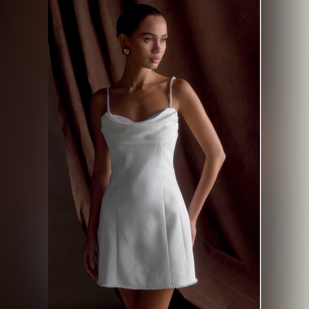 Meshki White Pearl-Trim Mini Dress